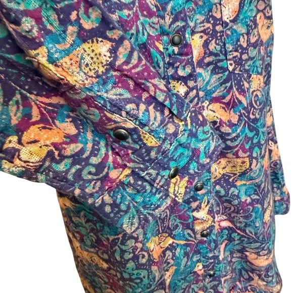 Sundance Woodsong Joy Rabbit Bird Western Boho Shirt Blue Purple Size M #2077 - Picture 7 of 8